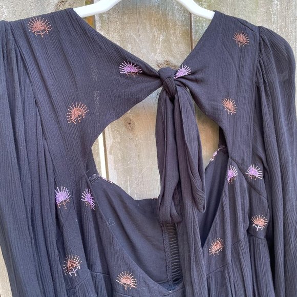 Free People Rhiannon Embroidered Babydoll Dress Black Purple Size XS New - Picture 7 of 12